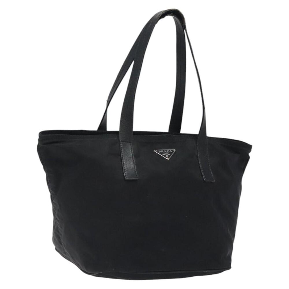 PRADA Hand Bag Nylon Black Silver